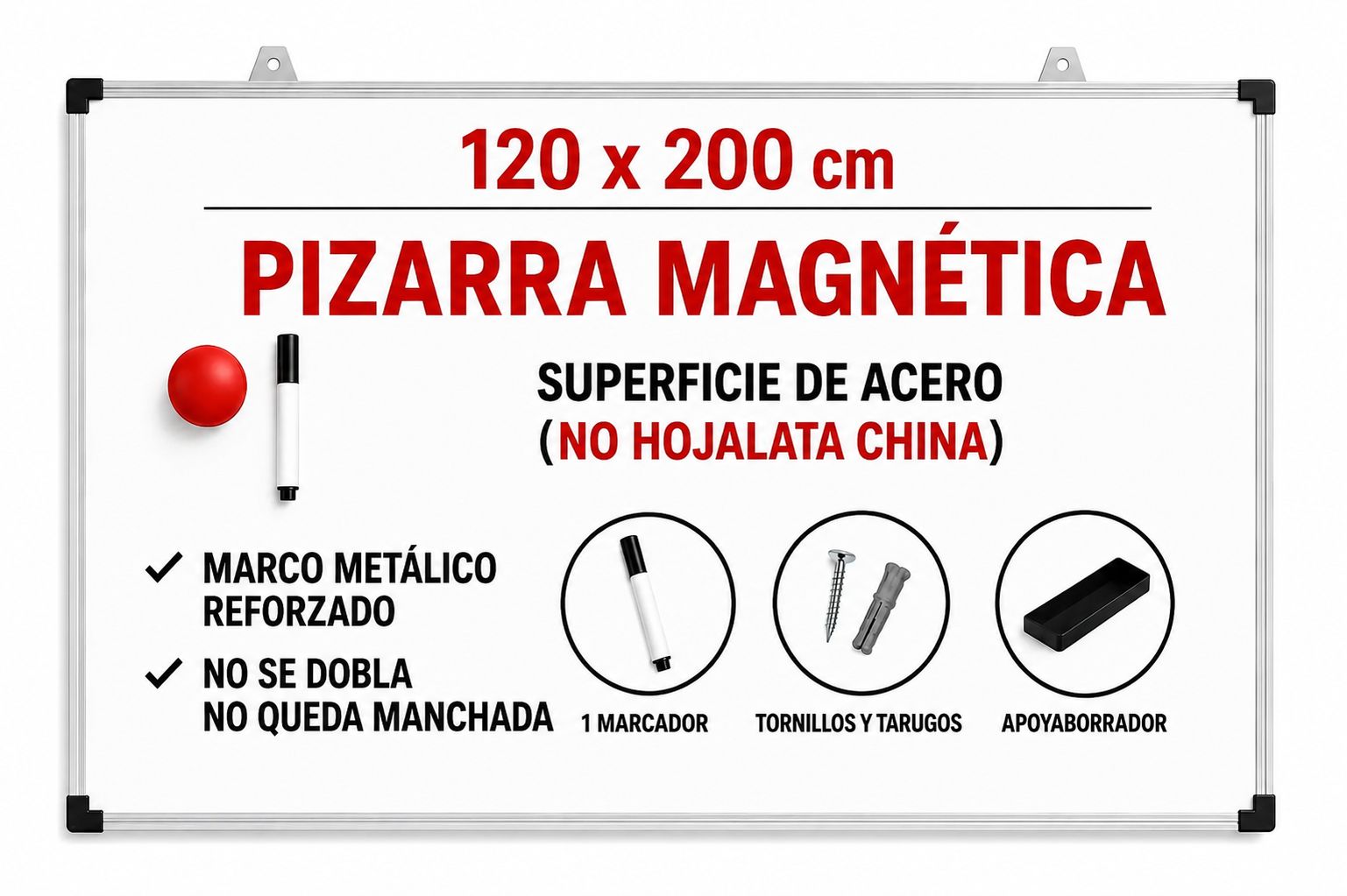 Pizarra Blanca Magnética 120x200